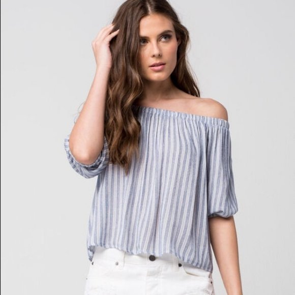 Princess Polly Tops - Grey & Black Off The Shoulder Top